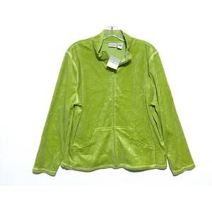 KR Essentials Petites Zip Velour Jacket Ski Green Womens PL Petite Large NWT